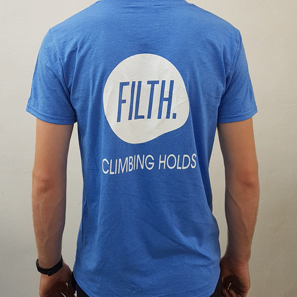 The back of a blue FILTH T-shirt Blue -