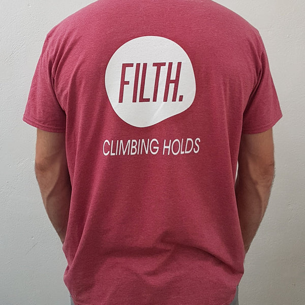 The back of a pink FILTH T-shirt Blue -