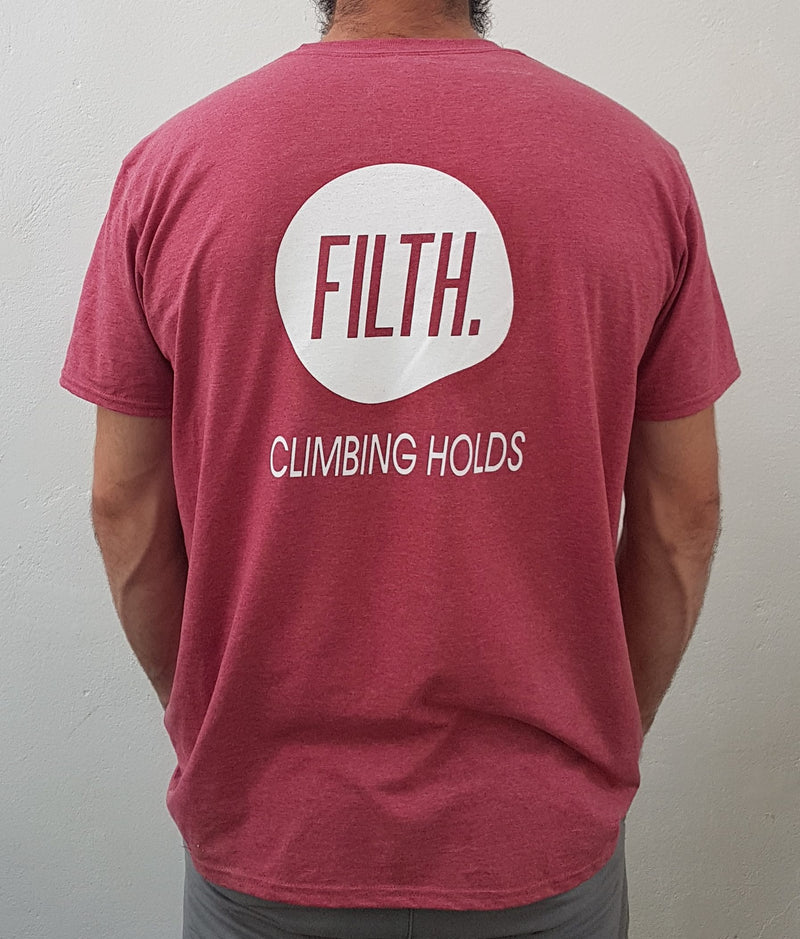 The back of a pink FILTH T-shirt Blue -